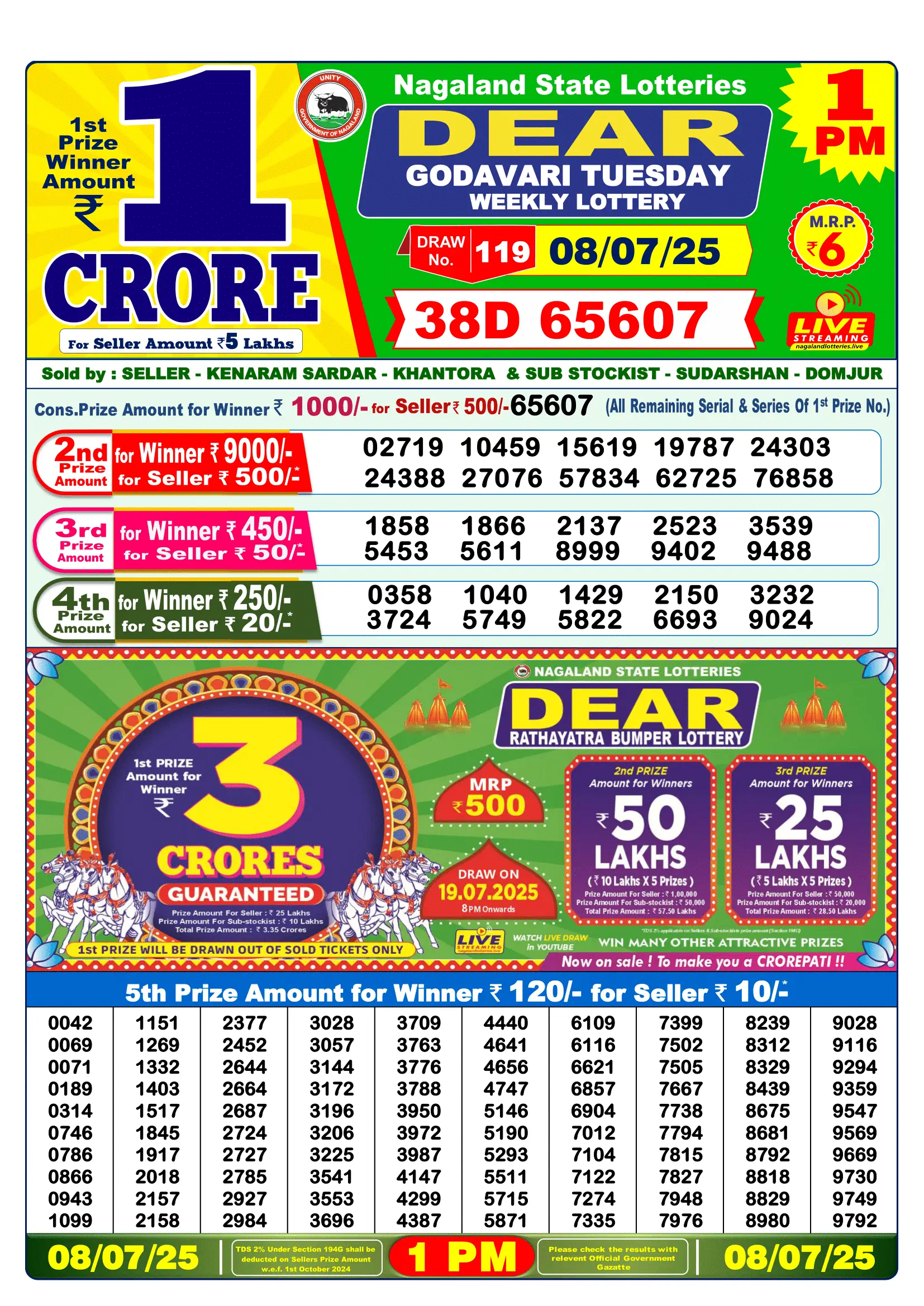 dear lottery 1pm result
