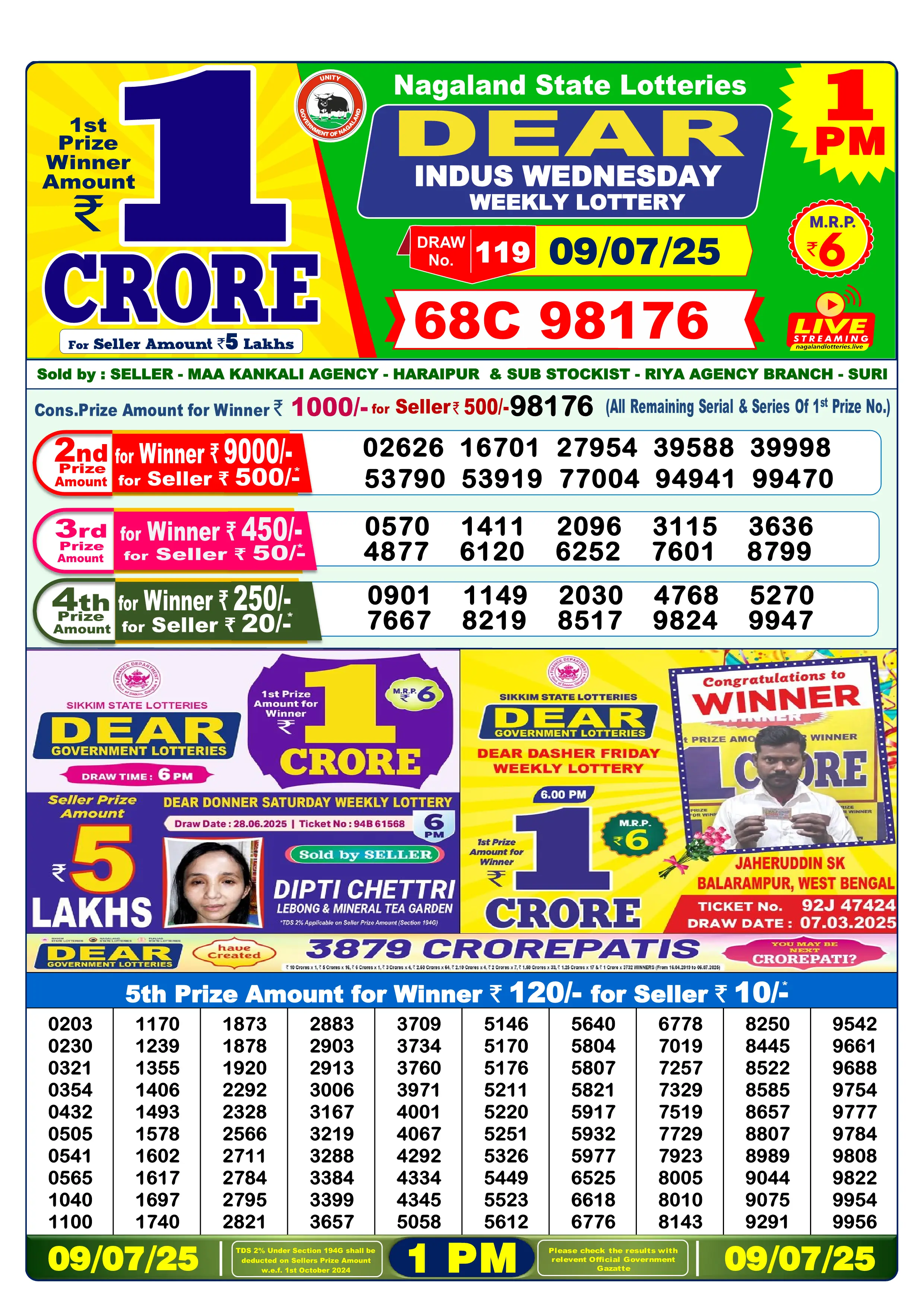 dear lottery result